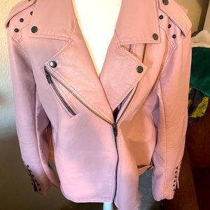 Pink leather studded coat